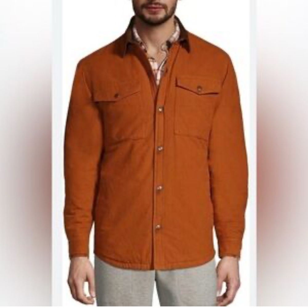 Land's End Men's Size Large Tall Moleskin Shirt Jacket - Burnt Caramel